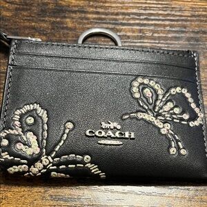 Coach Black Card Holder with Sequin Butterflies